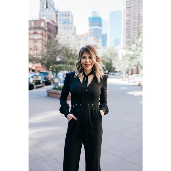 Rachel Zoe Lindley Studded Crepe Jumpsuit Black gold stud sz 6 new with tags - Picture 1 of 11